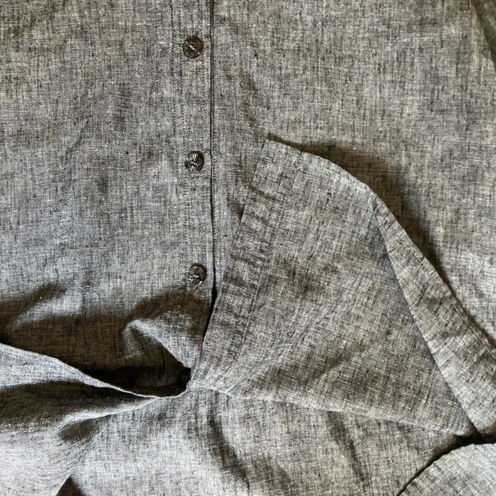 Travel Smith Large Gray Roll Tab Linen Button Down Shirt Euro Summer Lagenlook - Picture 5 of 5
